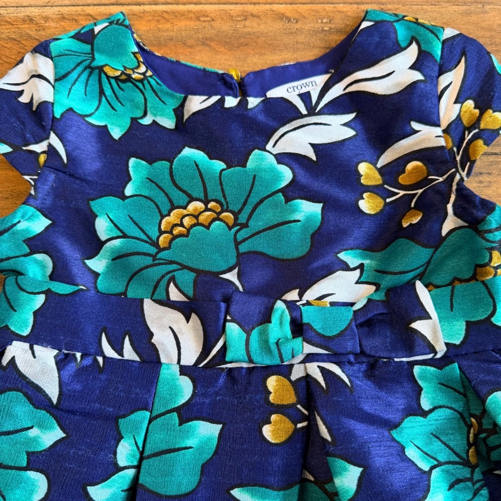 Crown & Ivy Kids Blue Floral Cap Sleeve Party Dress 2T Church Special Occasion - Picture 3 of 5